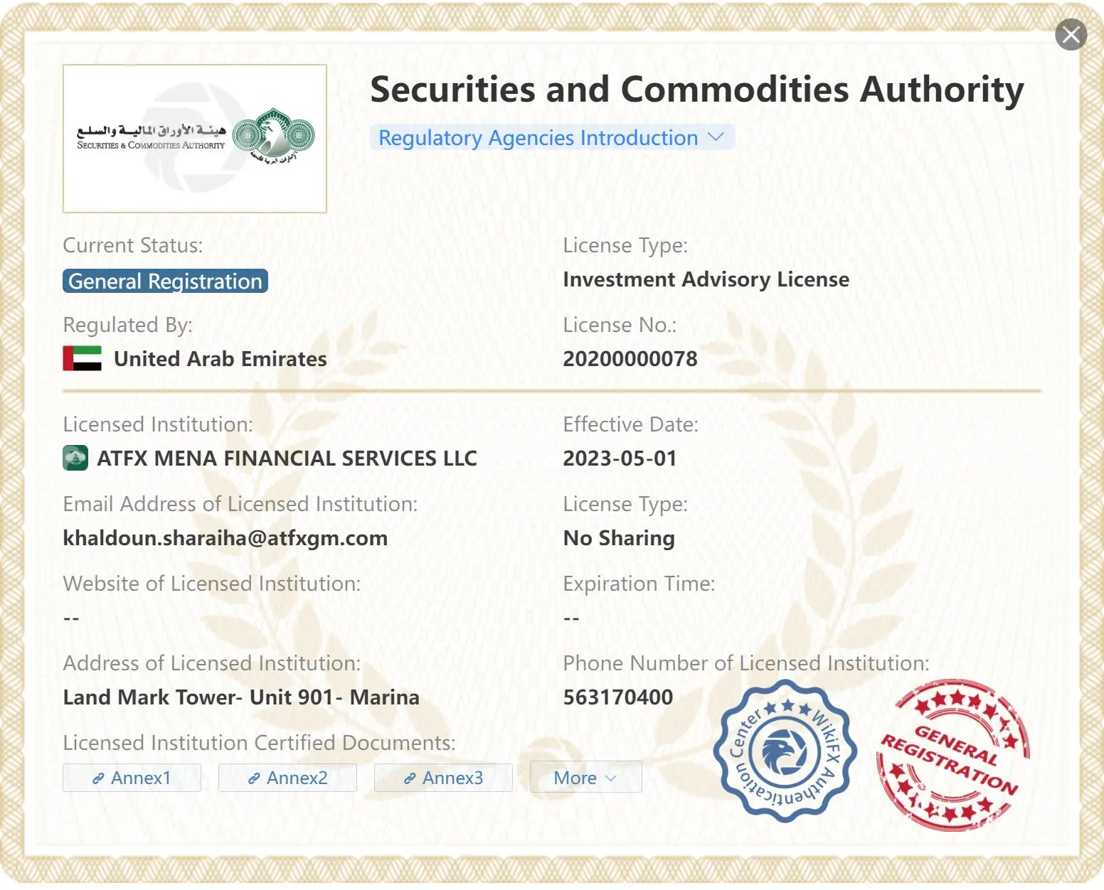 General registered SCA license