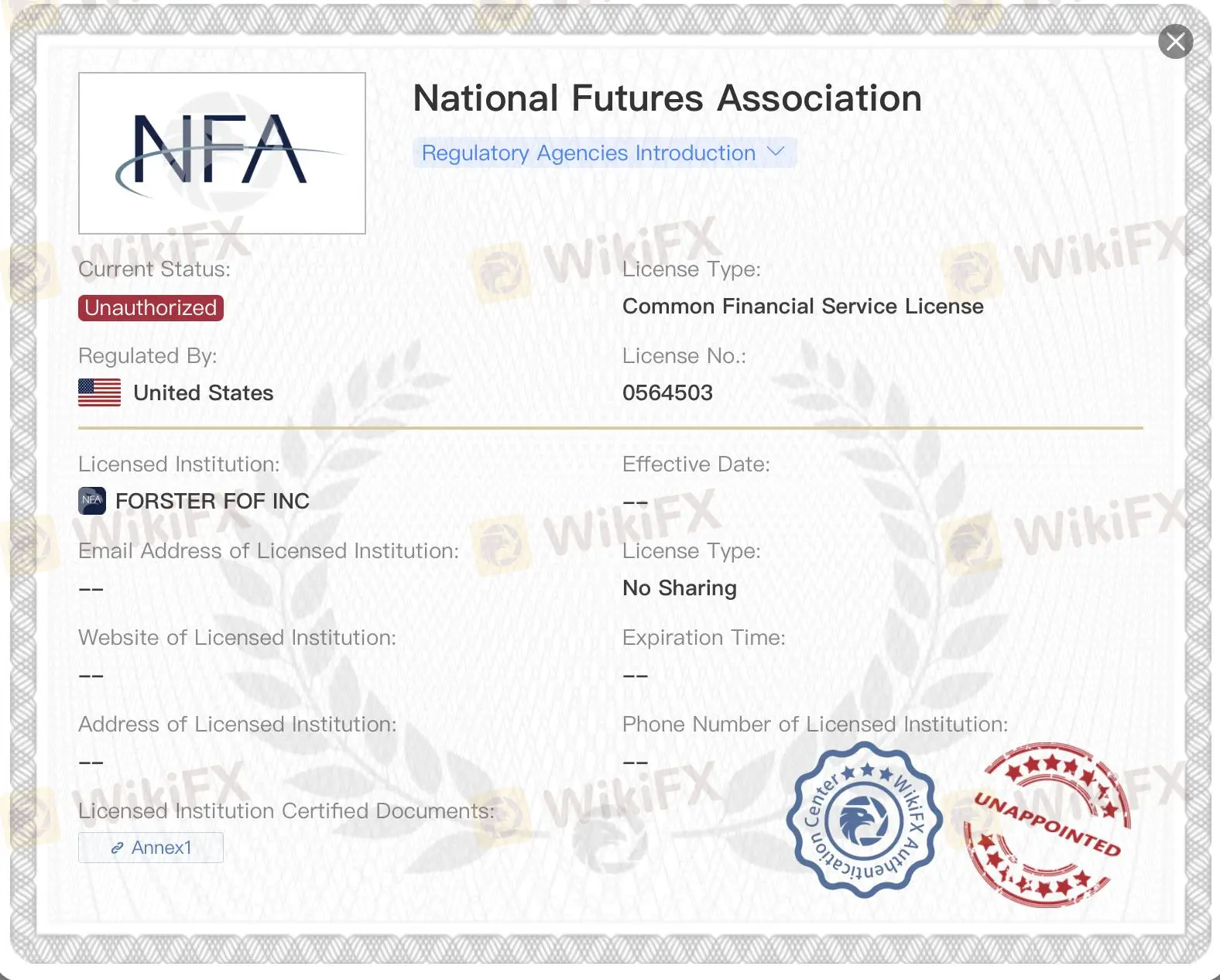 Licence NFA non autorisée