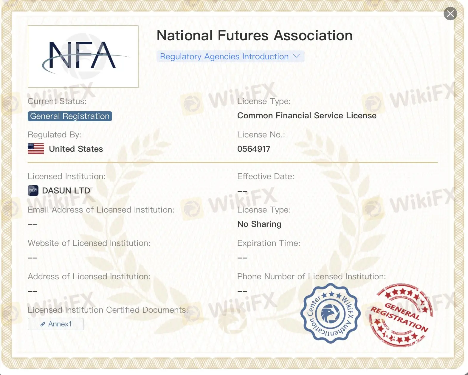 General registered NFA license