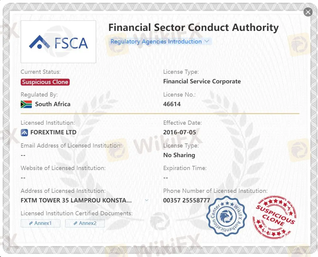 Подозрительная копия лицензии FSCA 