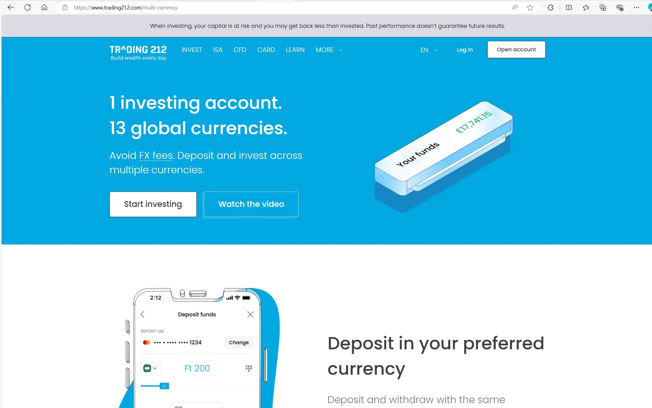 Trading212's homepage Trading212's homepage