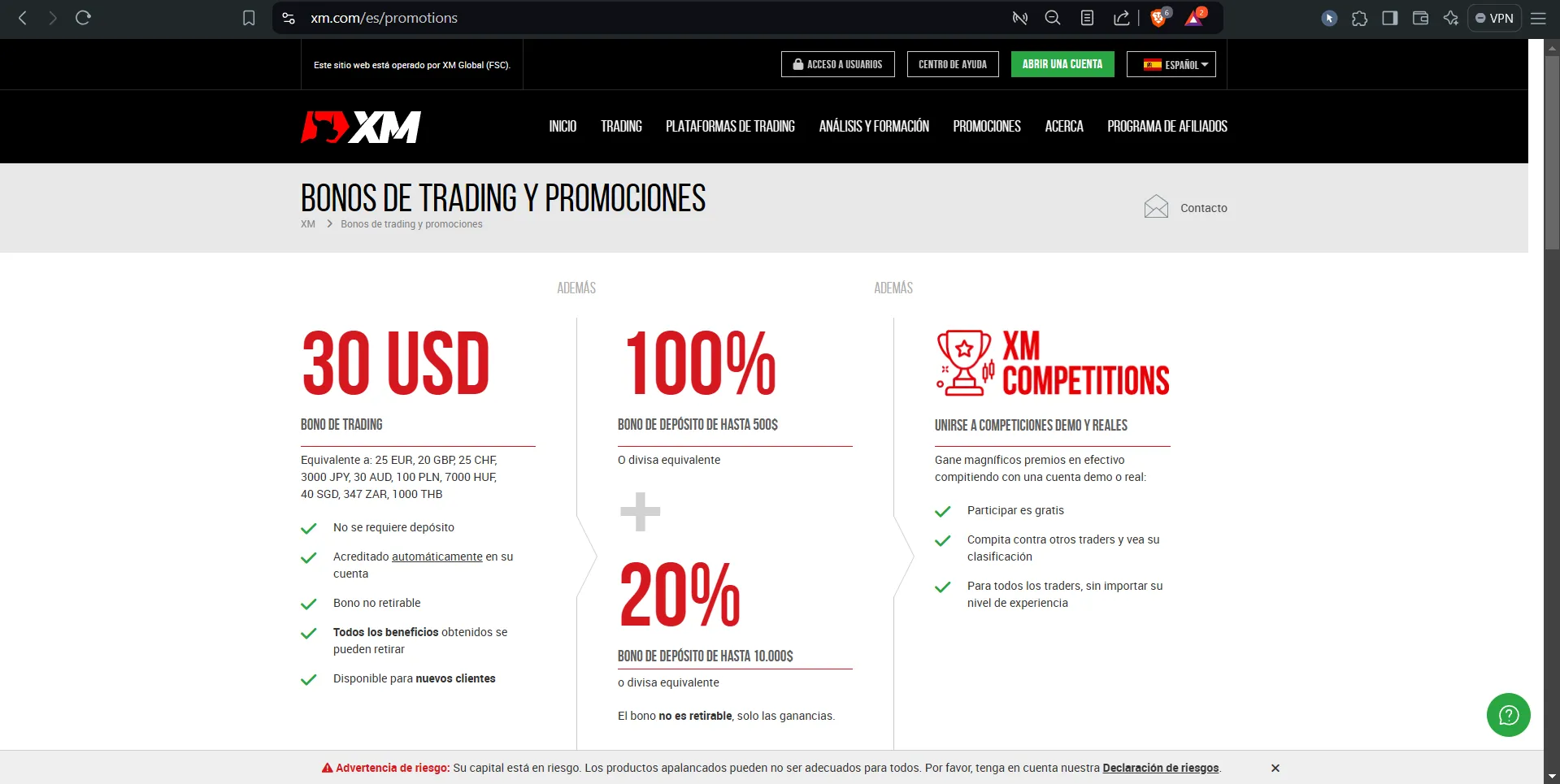¿XM ofrece algún bono o promoción?