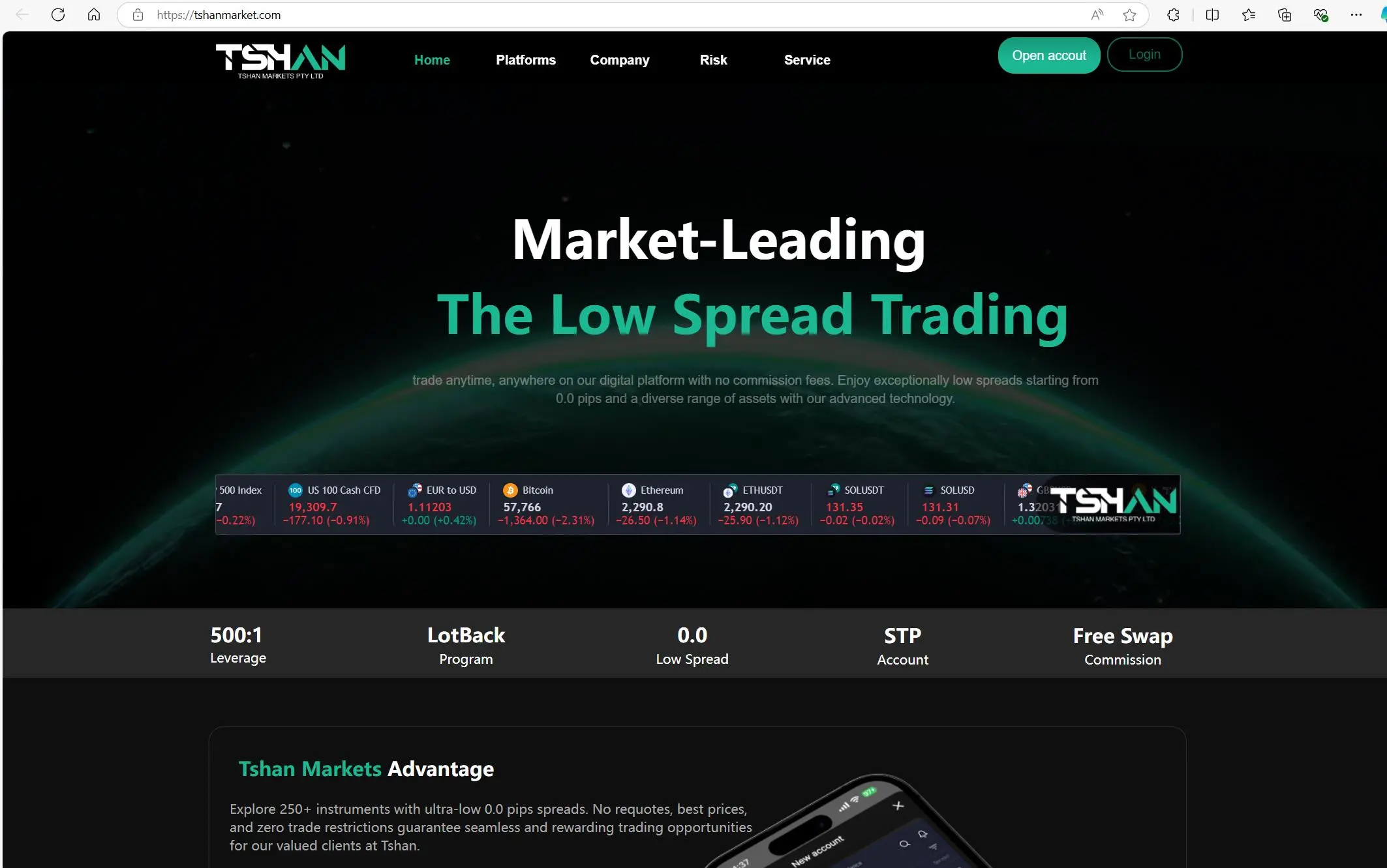 Tshan Markets' homepage