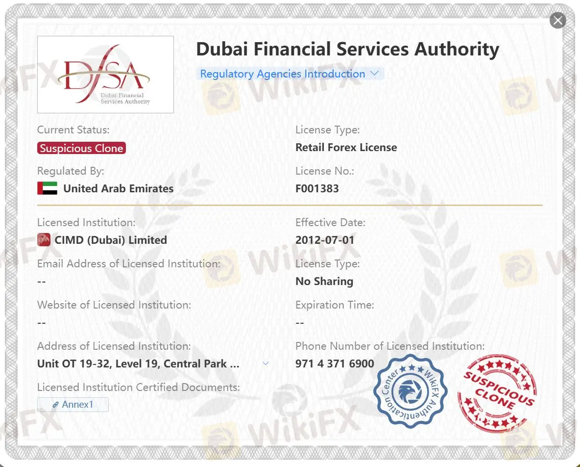 Suspicious clone DFSA license