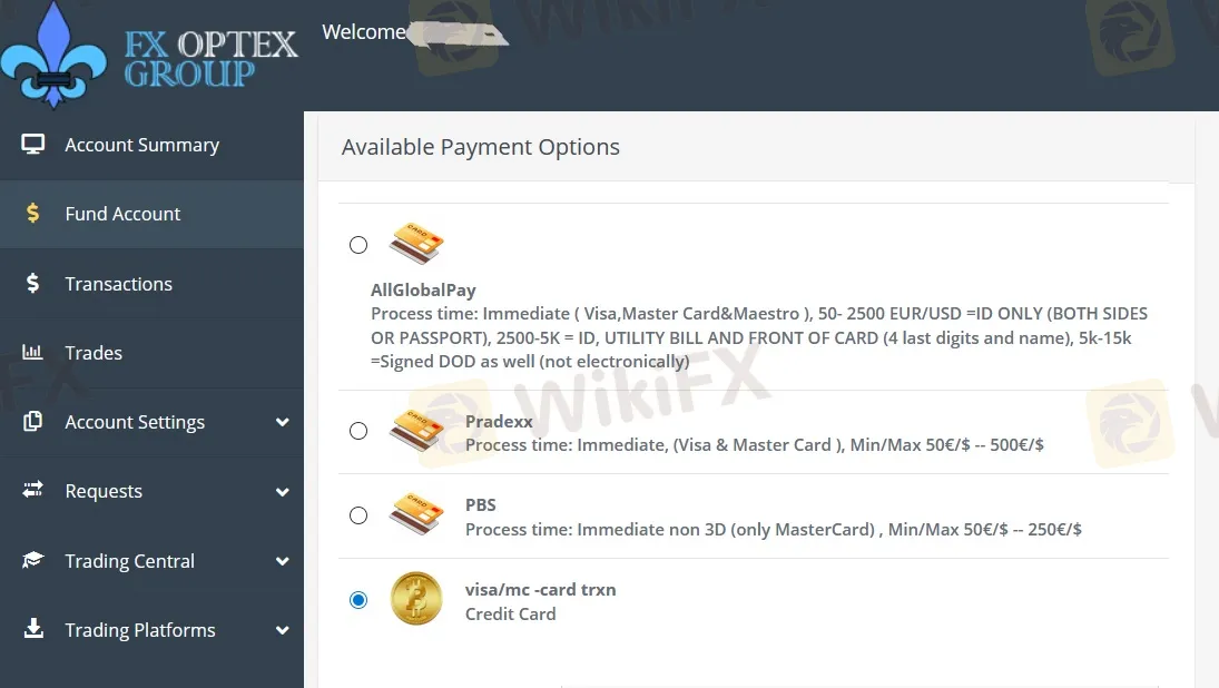Available payment options