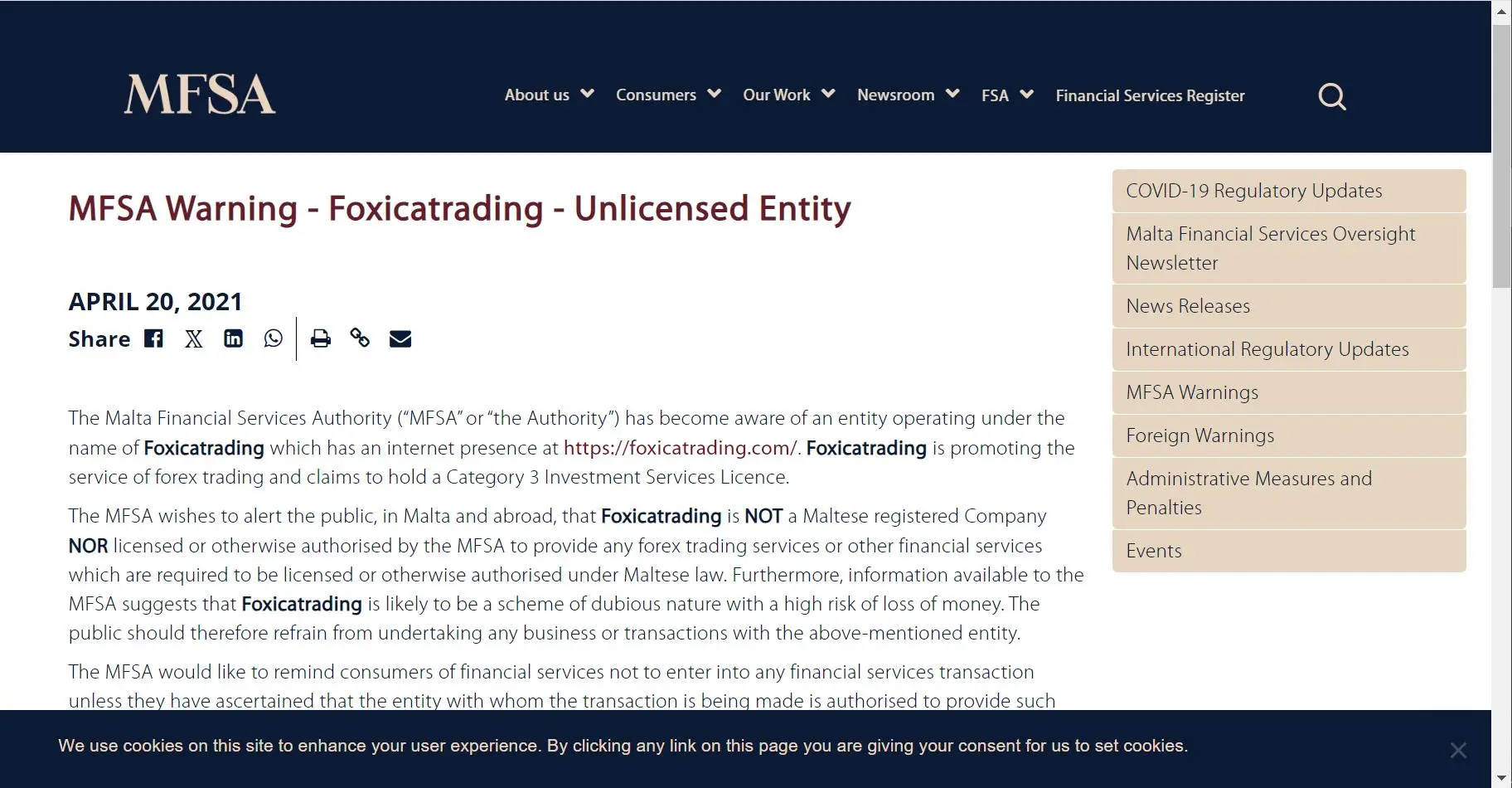 MFSA warning