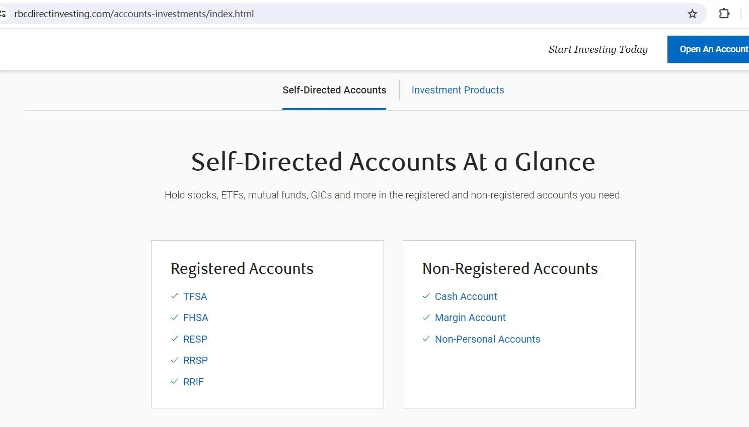 RBC Direct Investing Account Type