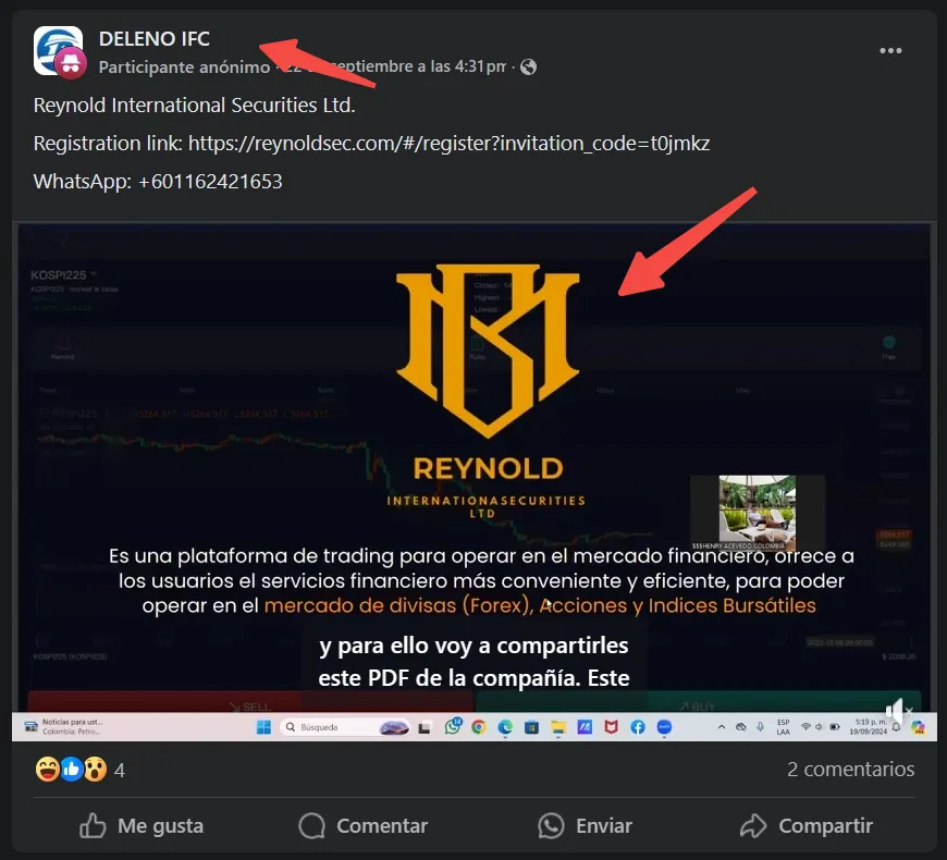 ¿Cómo detecto una estafa como Reynold International Securities Ltd.?