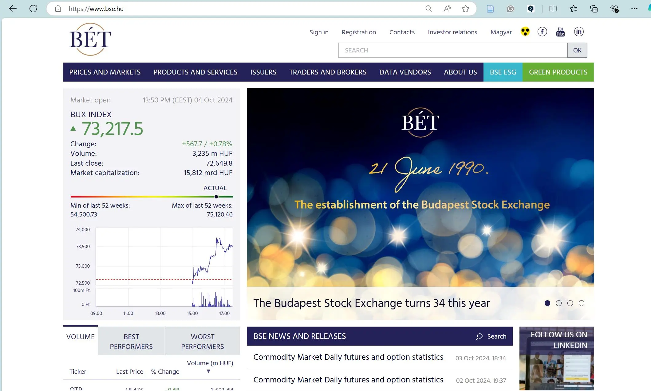 BSE's homepage