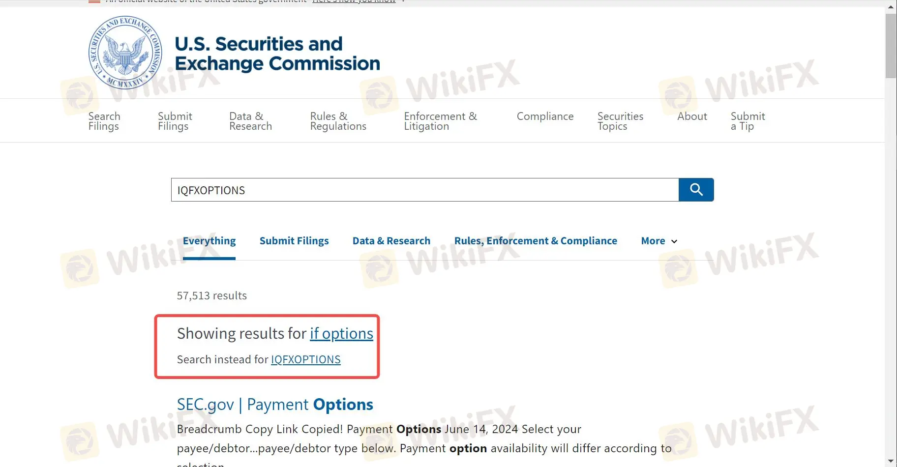 No results from the SEC