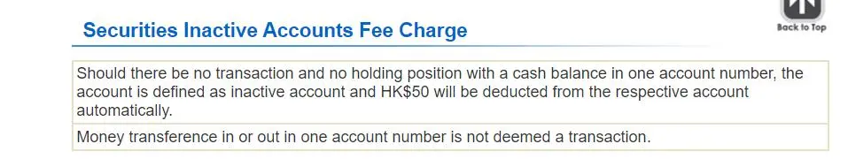 Securities inactive account fee