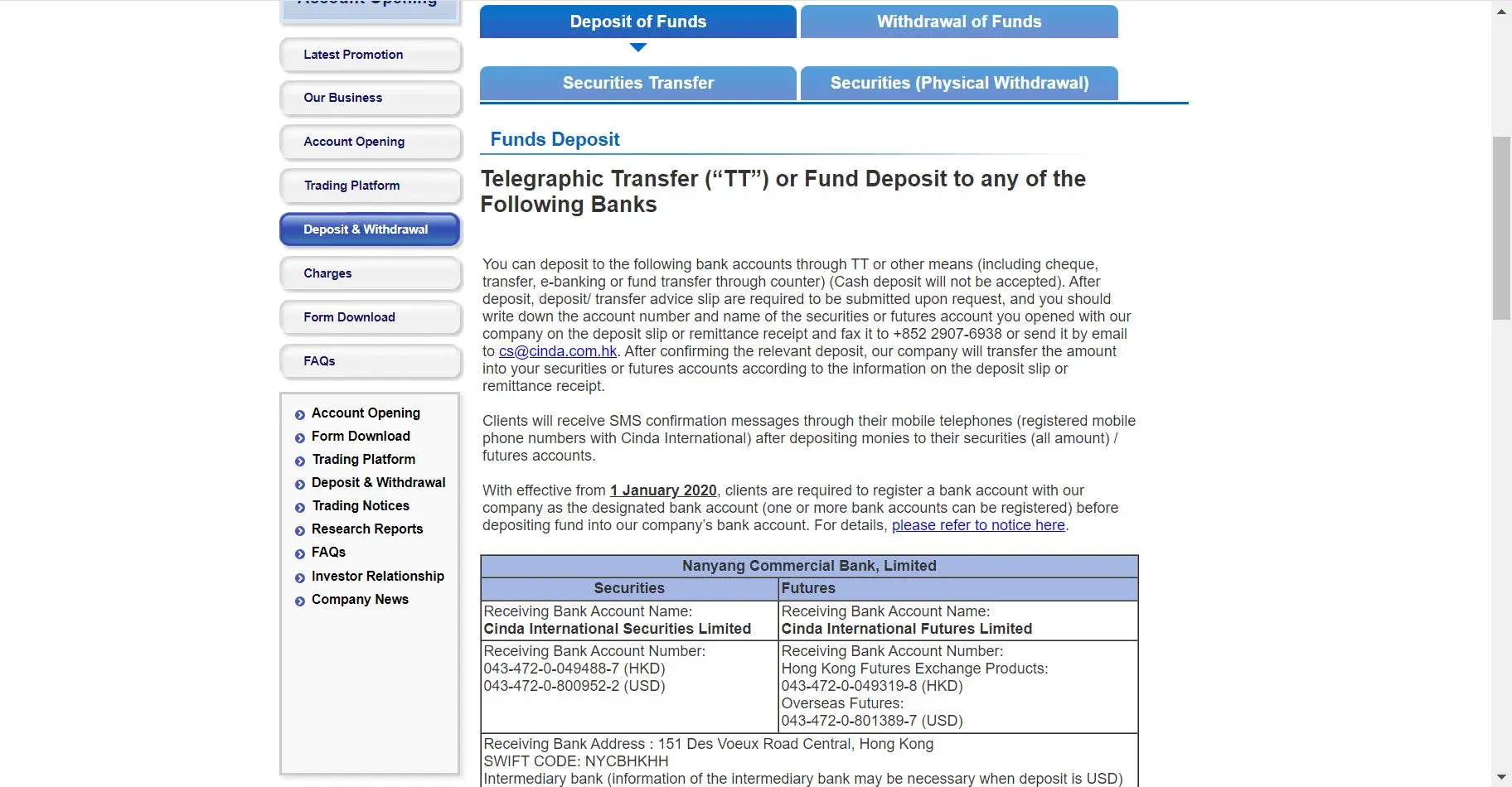 Deposit and Withdrawal