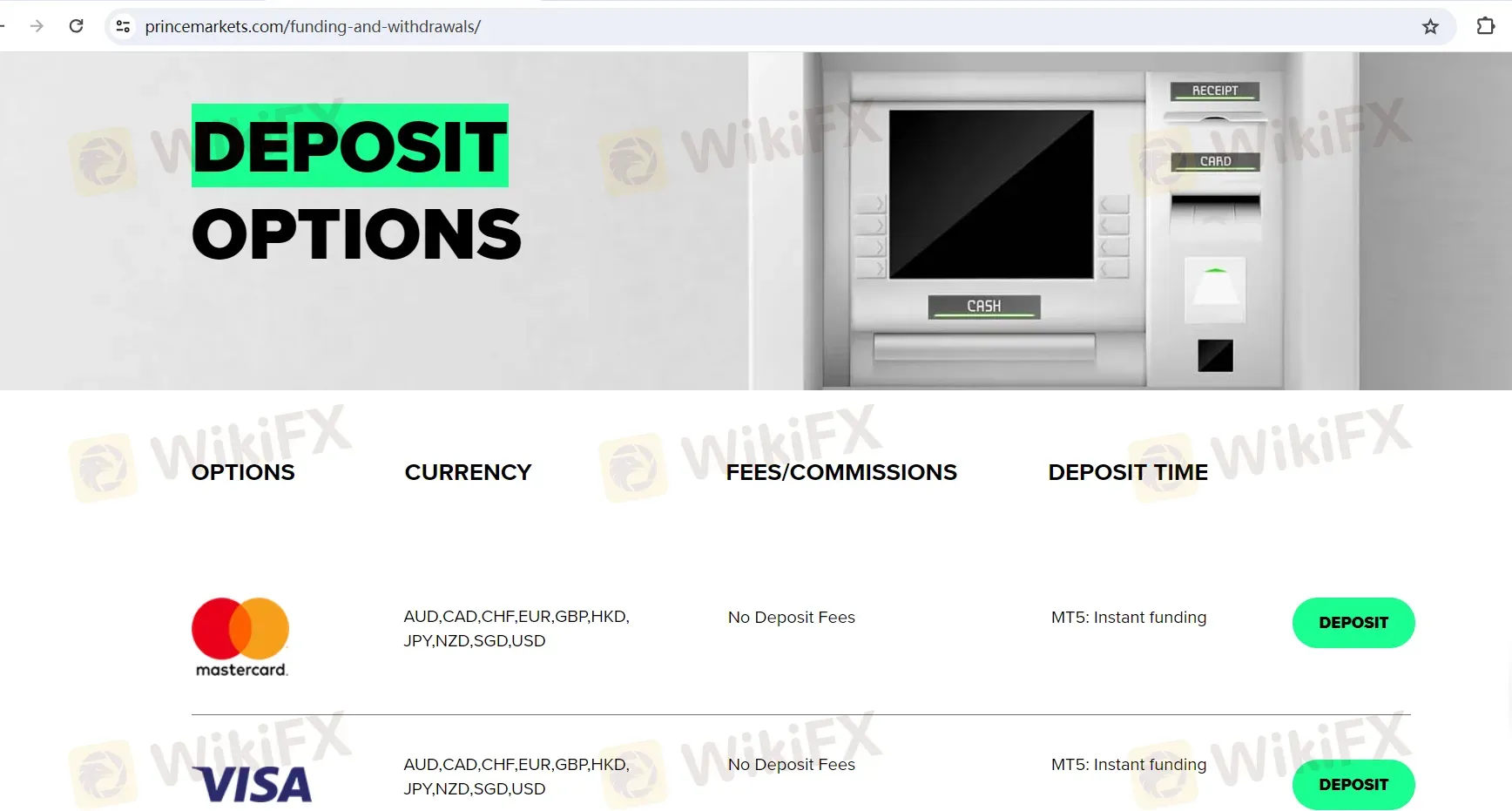 Deposit options