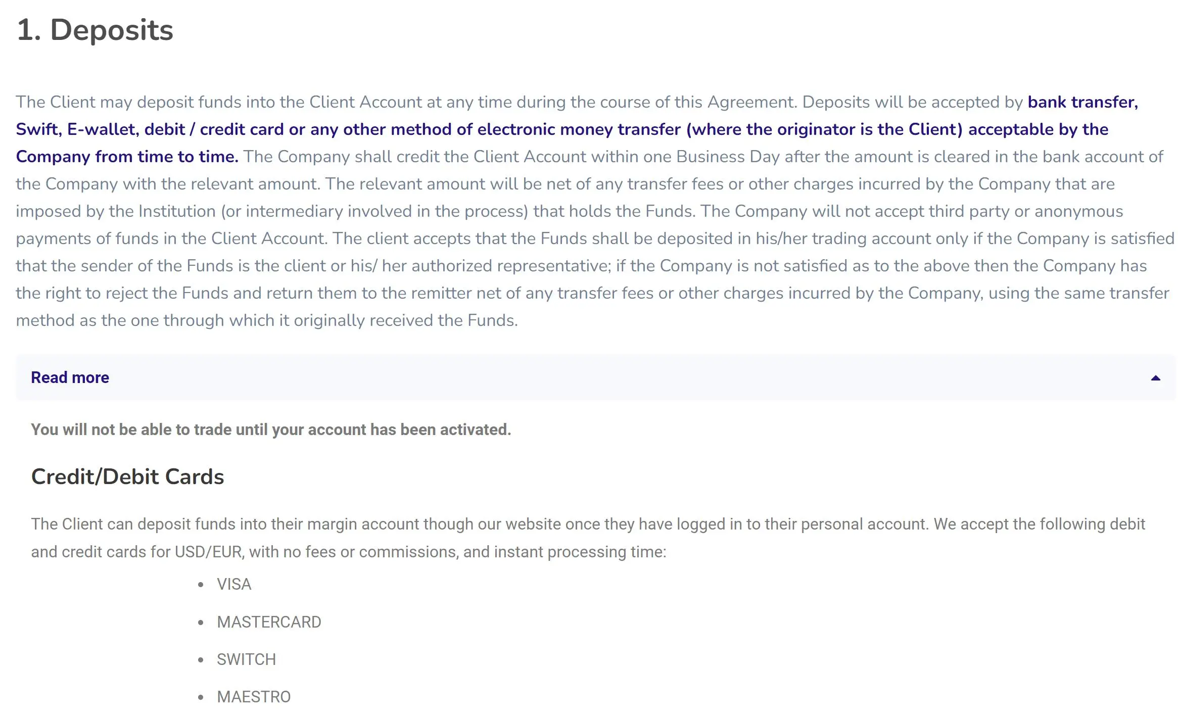 Deposit and Withdrawal