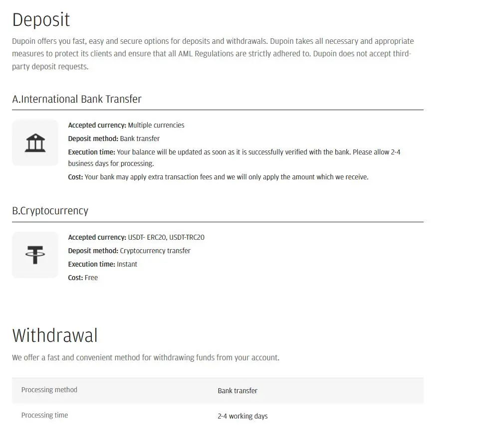 Deposit and Withdrawal