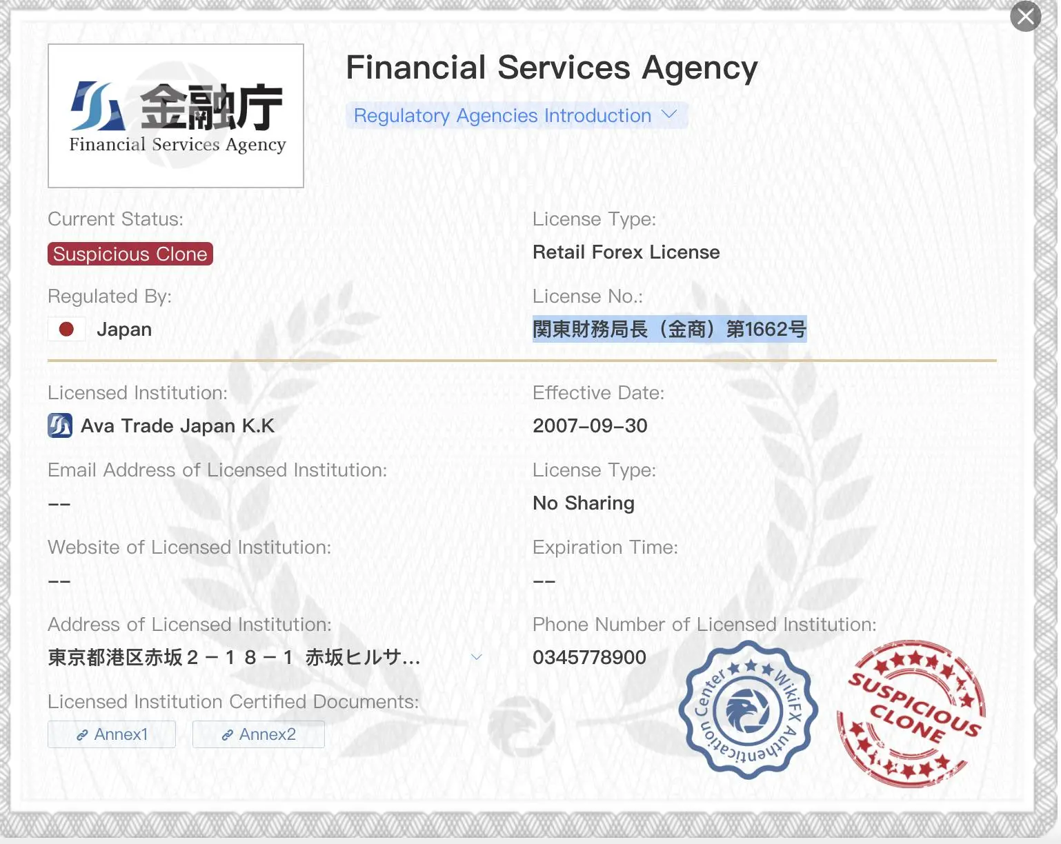 Suspicious clone FSA license
