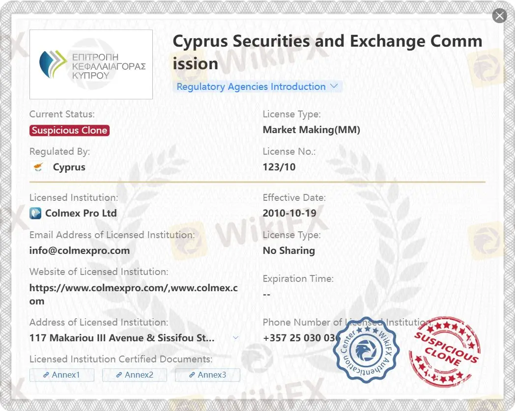 Suspicious clone CySEC license