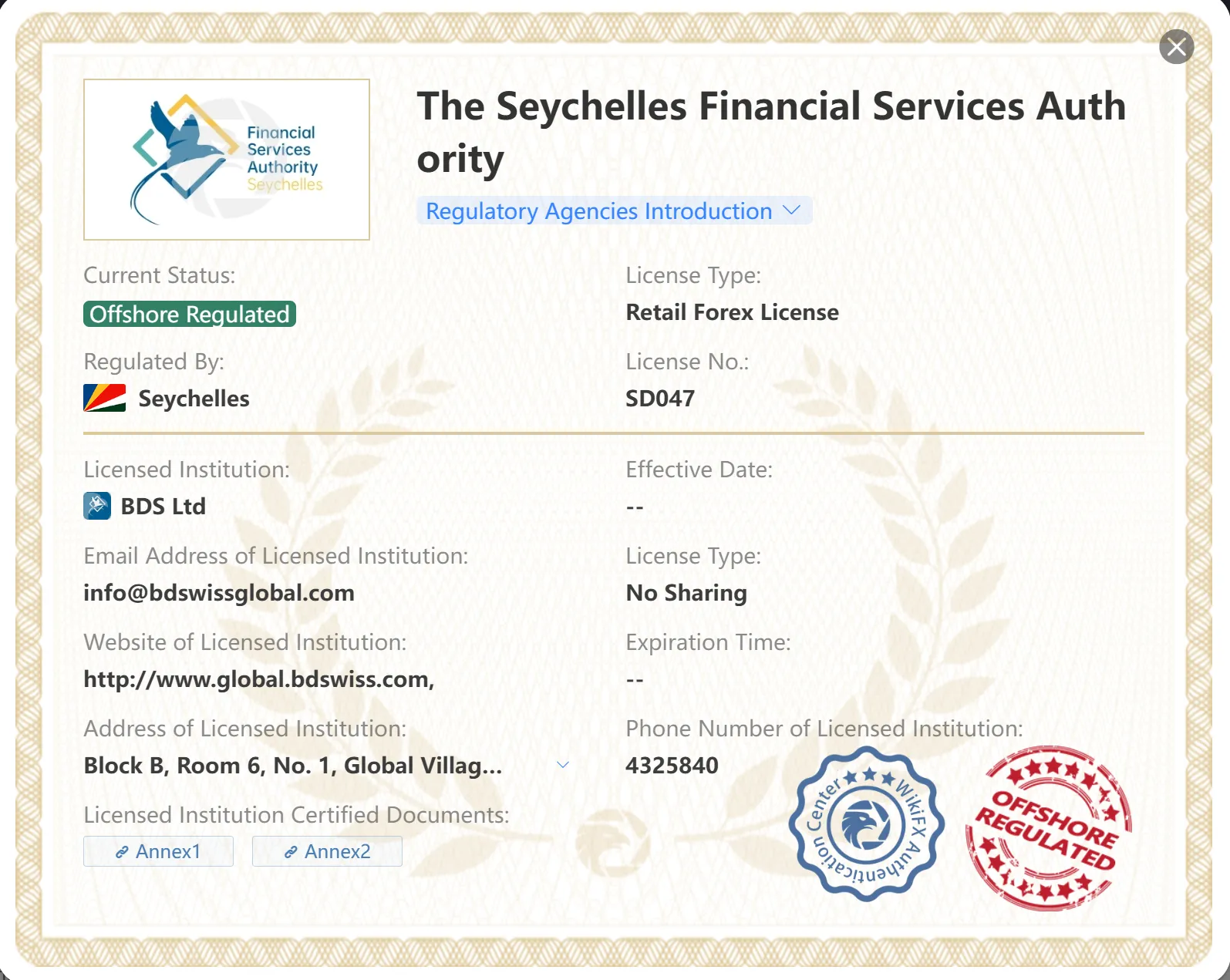 Offshore regulated by FSA