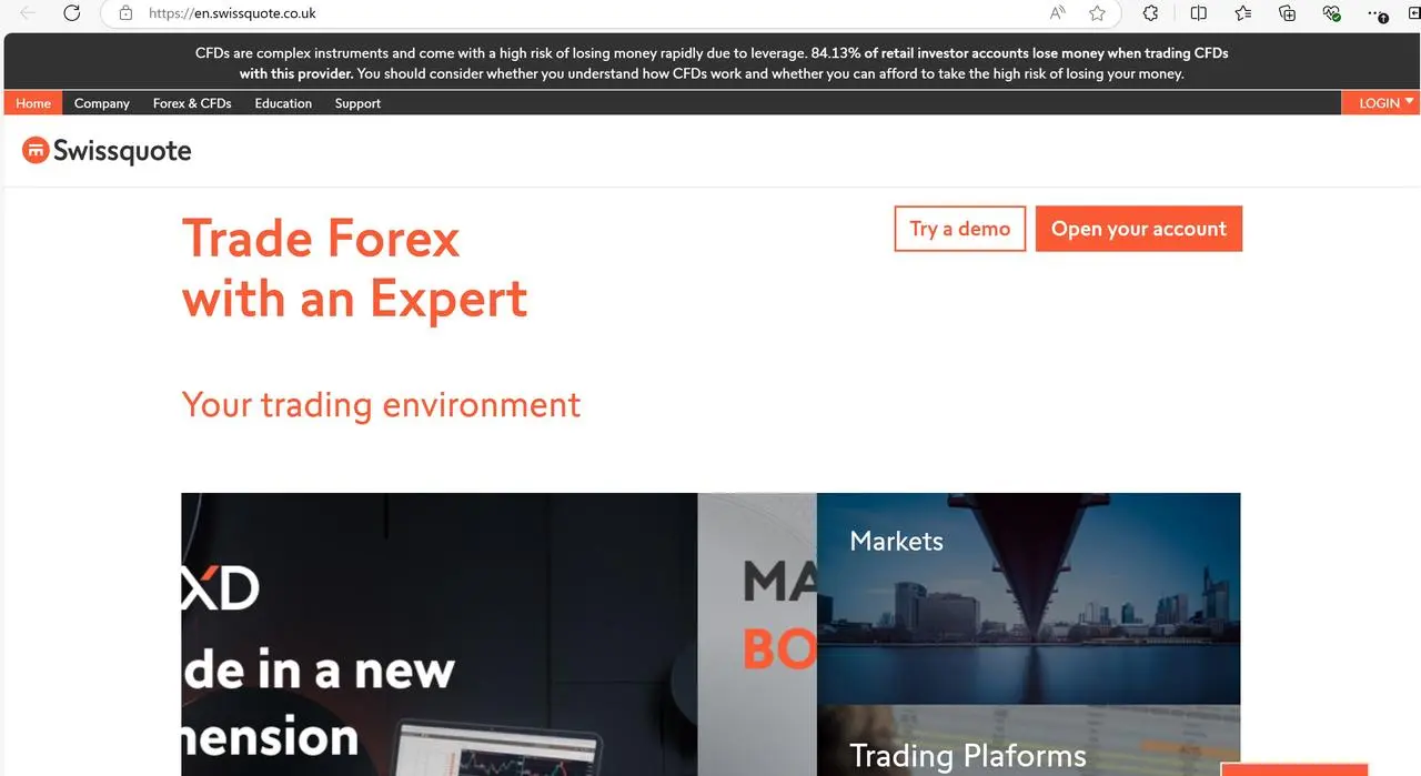 Swissquote's homepage