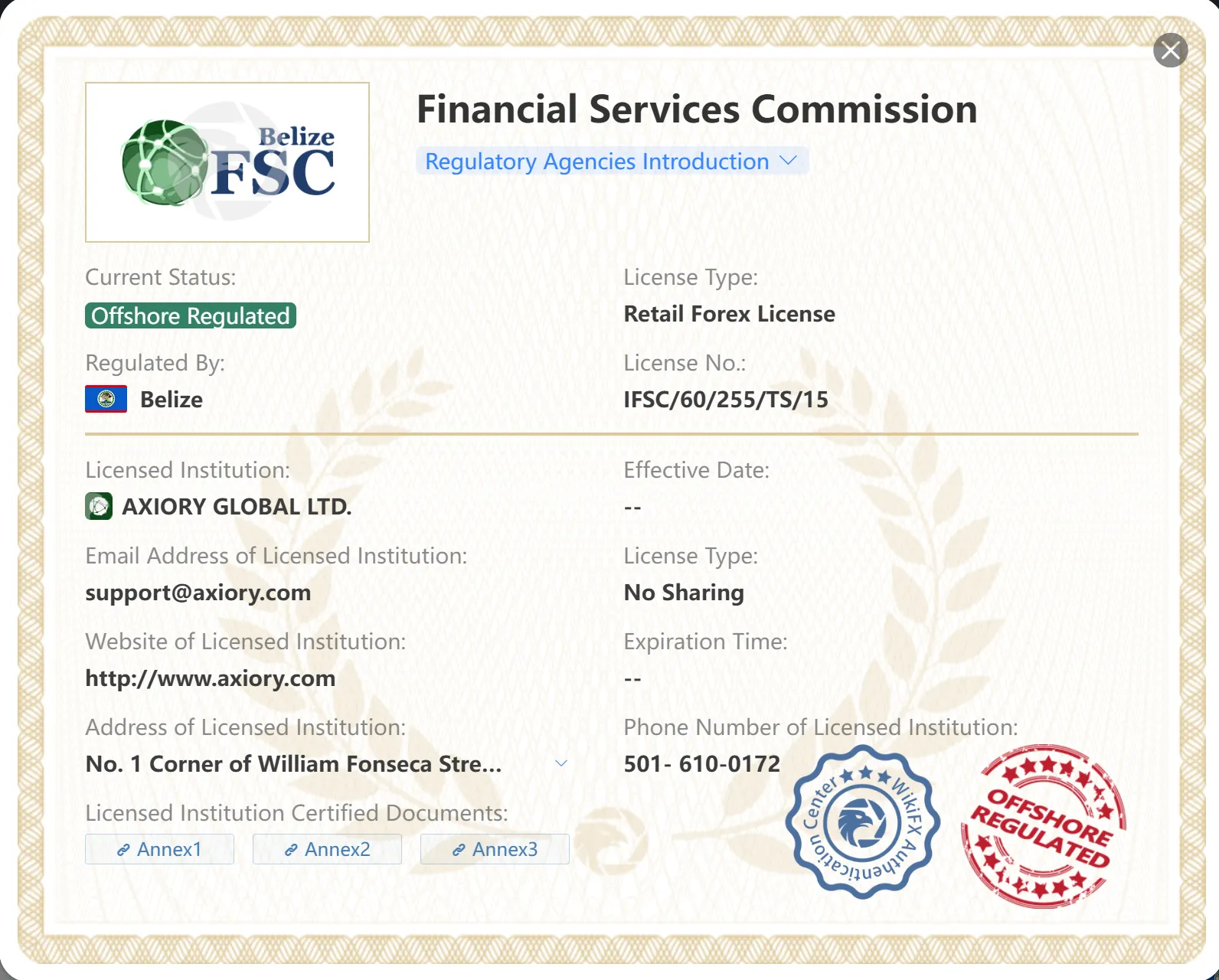 Offshore regulated by FSC