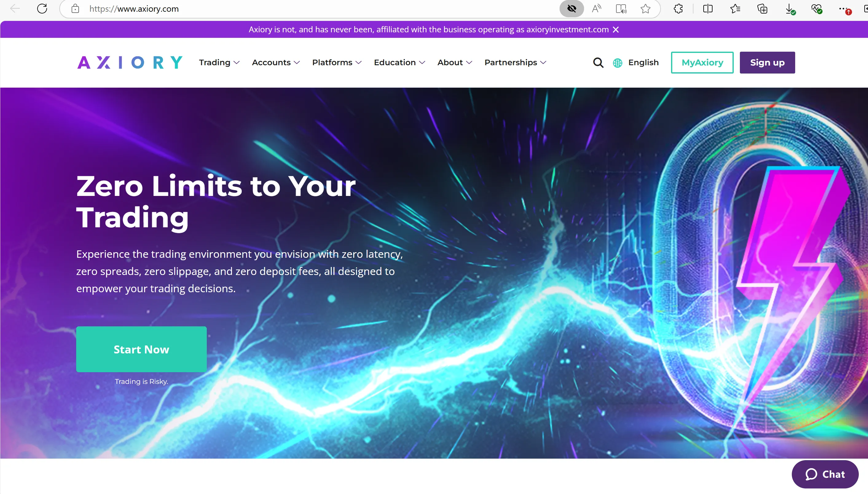 Axiory's homepage