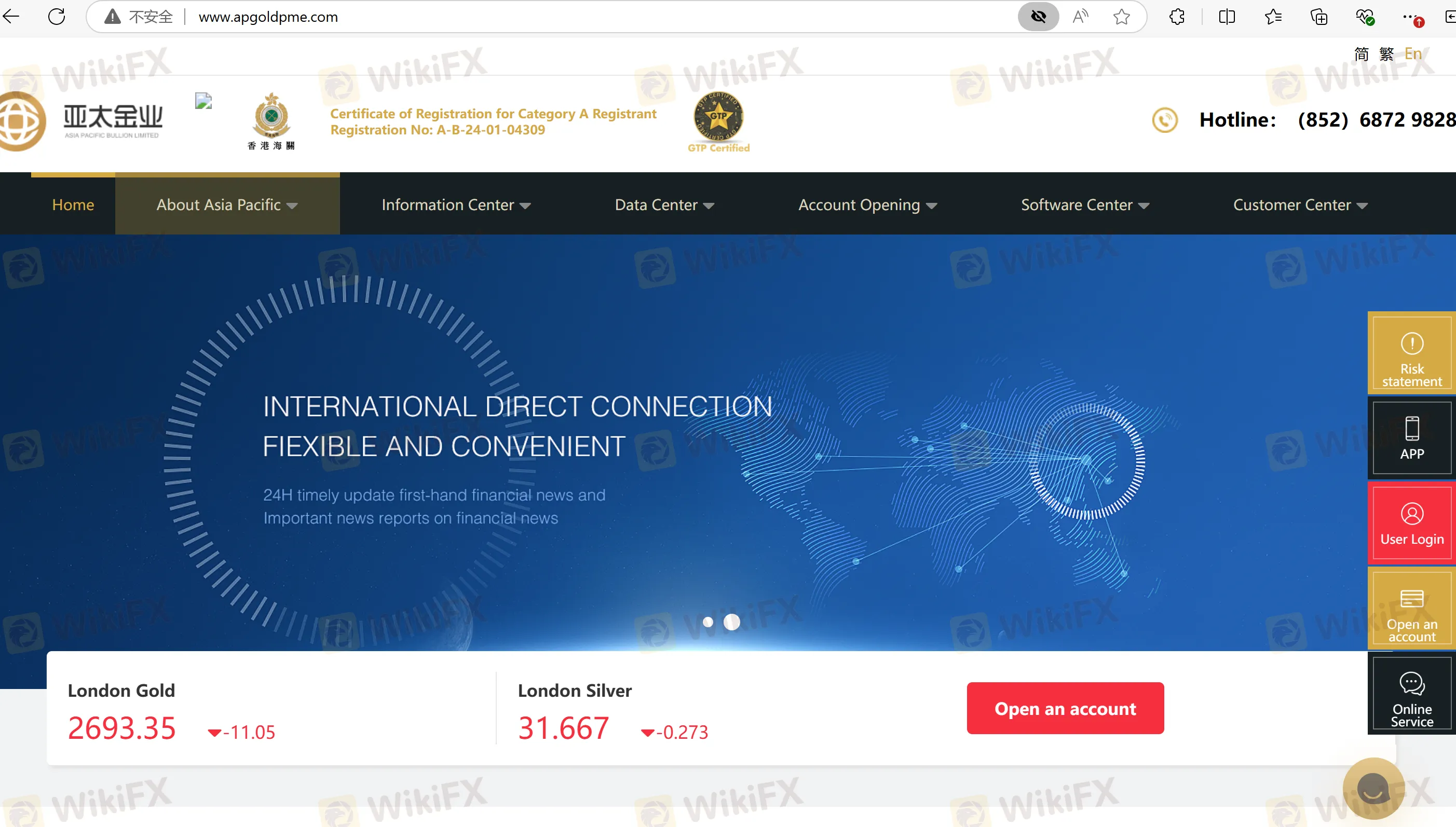 Asia Pacific Bullion's homepage