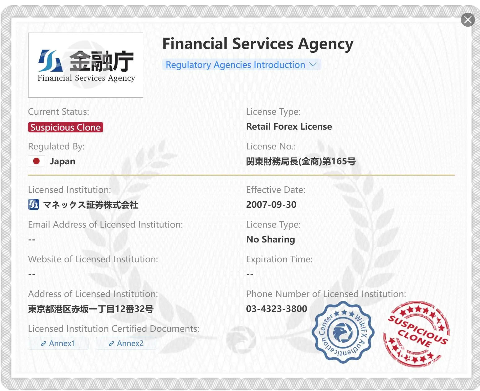 Suspicious clone FSA license