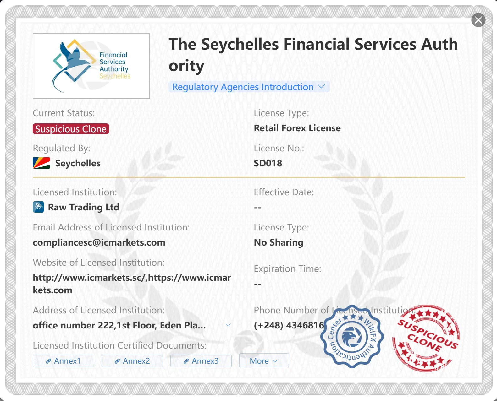 Suspicious clone FSA license