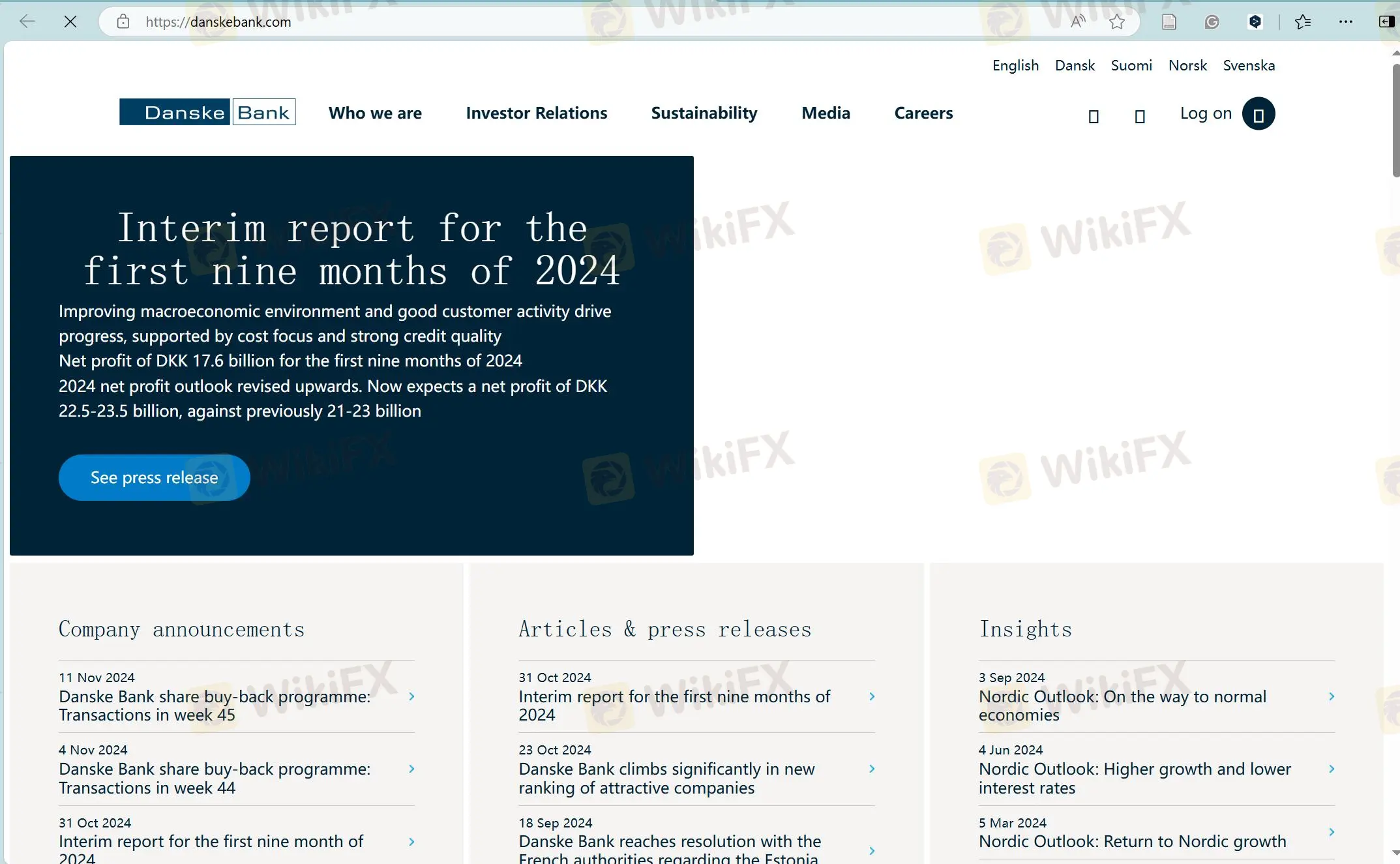 Danske Bank's homepage