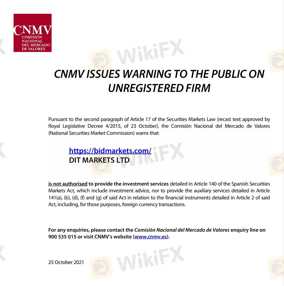 CNMV warning CNMV warning