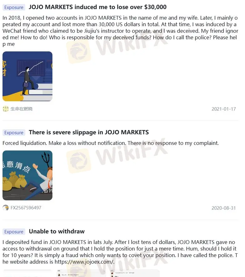 Negative JOJO MARKETS Reviews on WikiFX