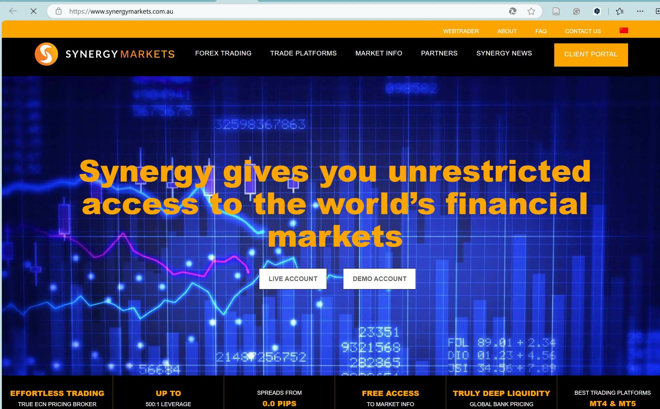 Synergy Markets' homepage