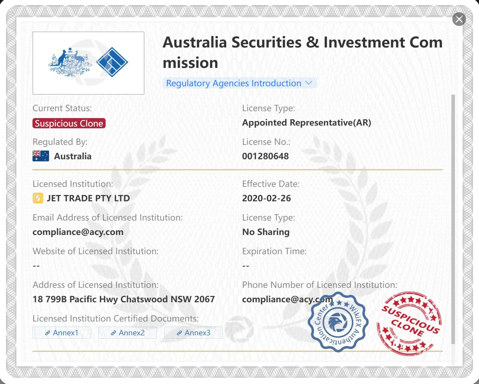 Suspicious clone ASIC license