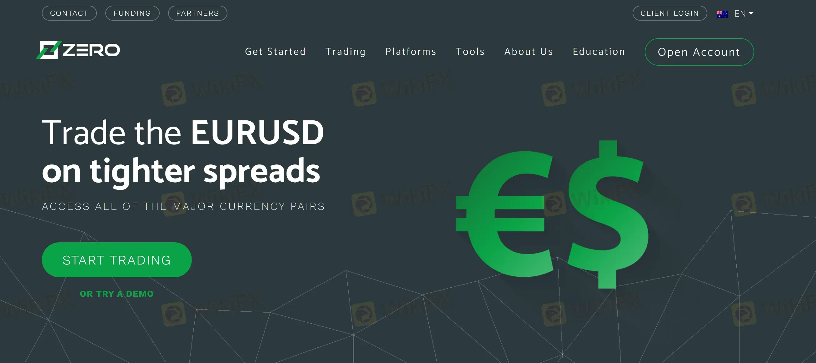 Zero Markets' homepage Zero Markets' homepage