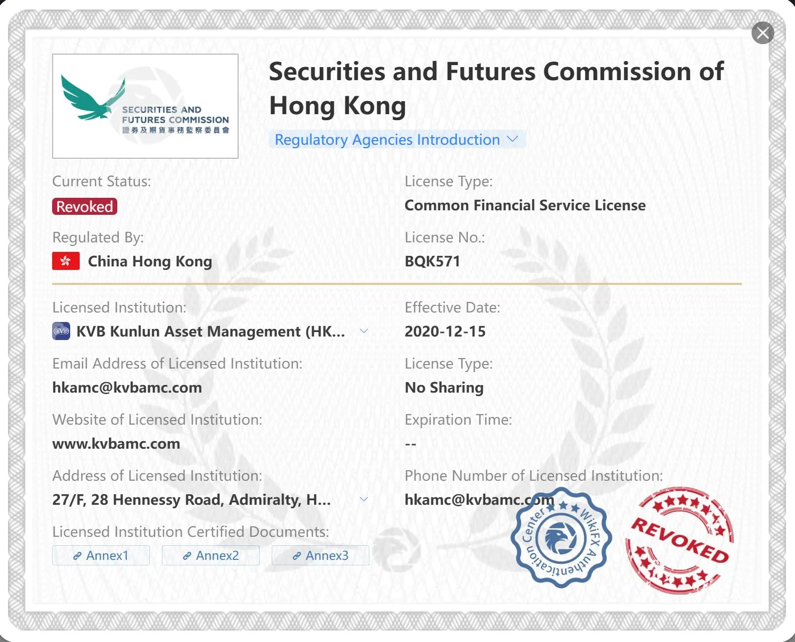 Revoked SFC license
