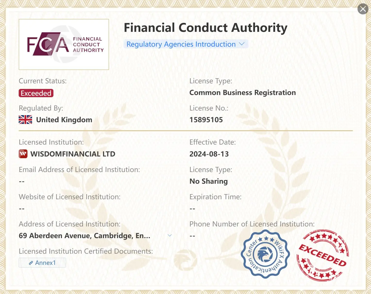Exceeded FCA license Exceeded FCA license