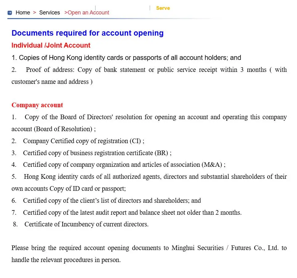 Documents required for account opening