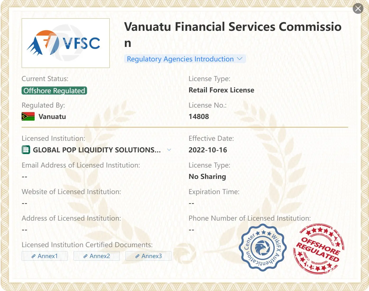 Offshore regulated by VFSC