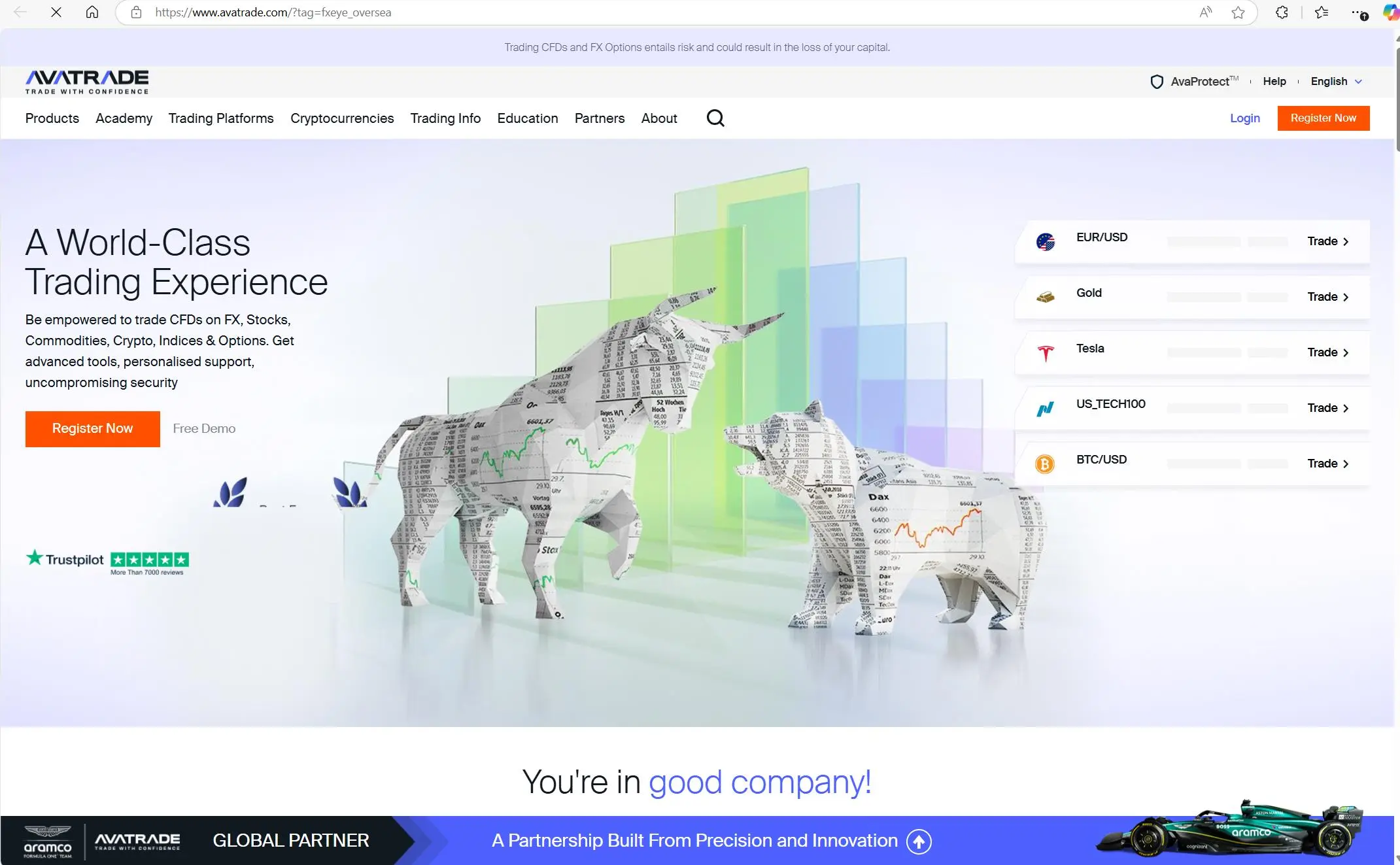 AvaTrade's homepage