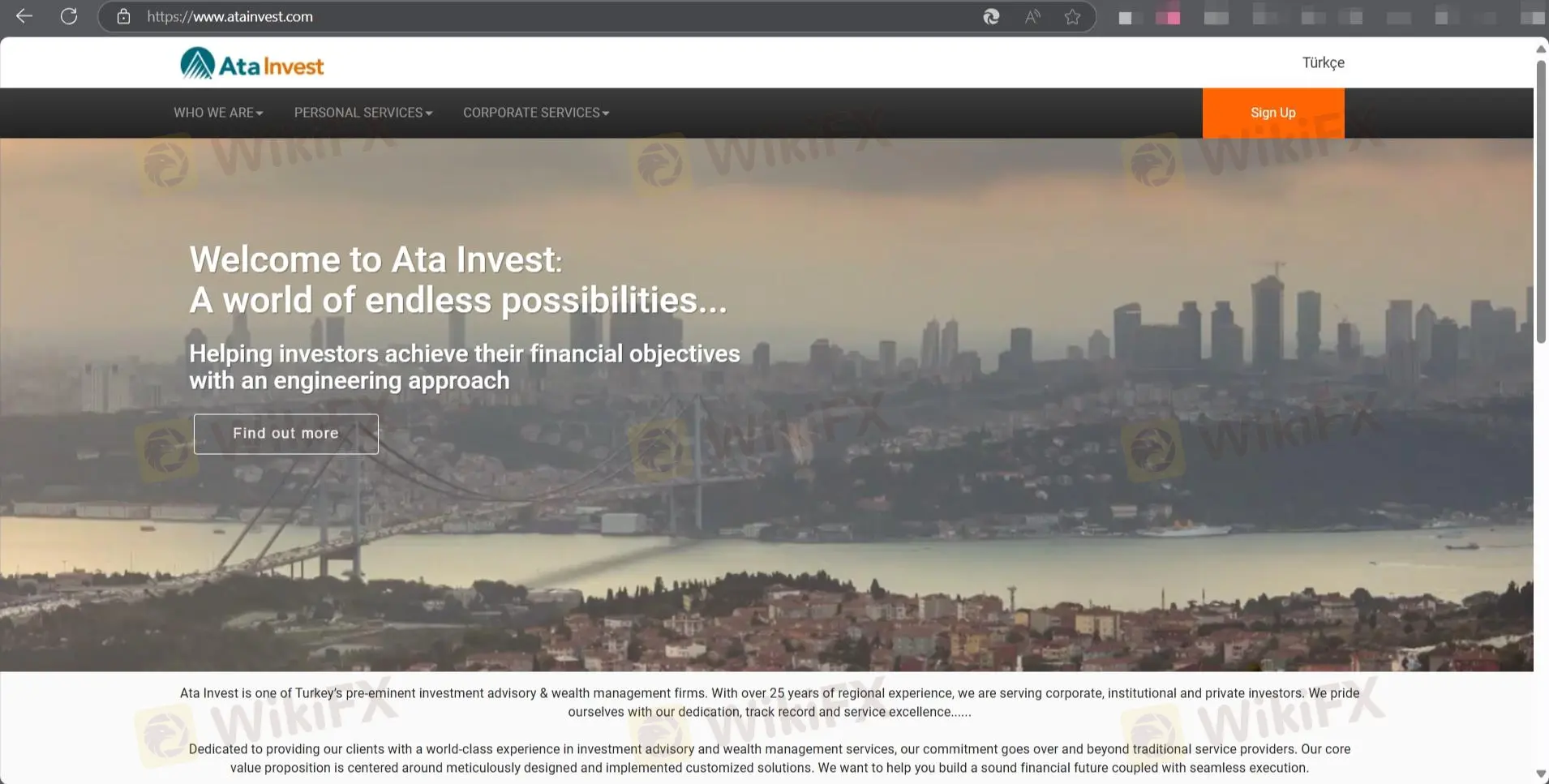 Ata Invest's página inicial