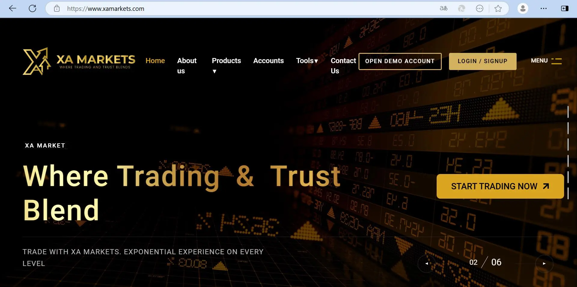 XA Markets' homepage