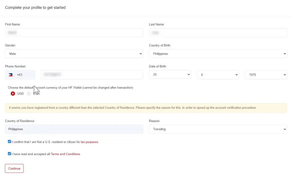 procedure for opening an account