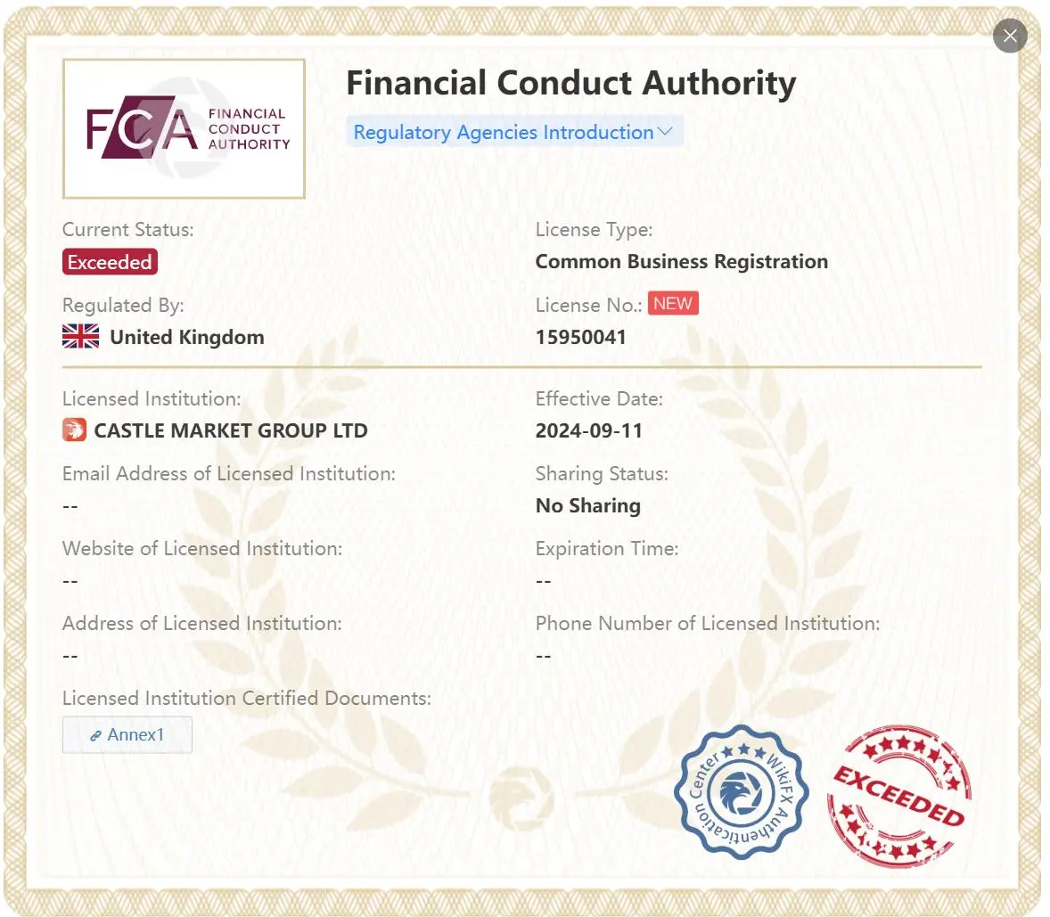 Exceeded FCA license