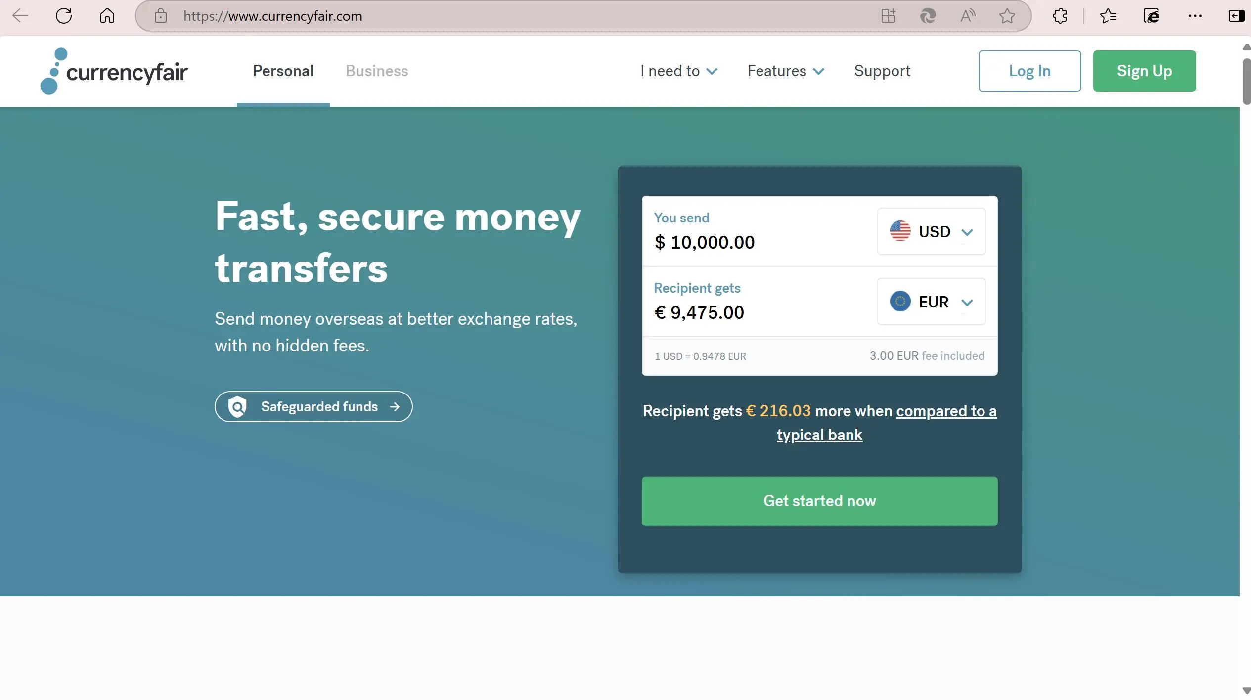 CurrencyFair's homepage