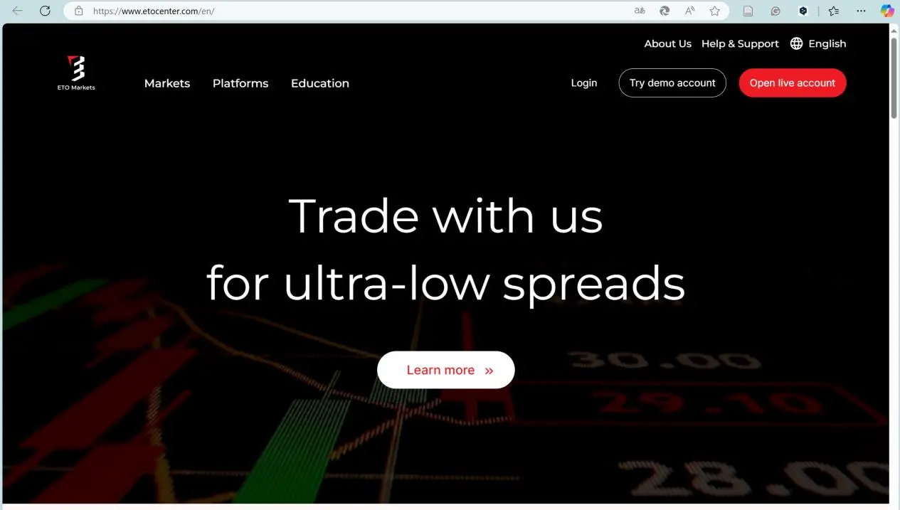 ETO Markets' homepage