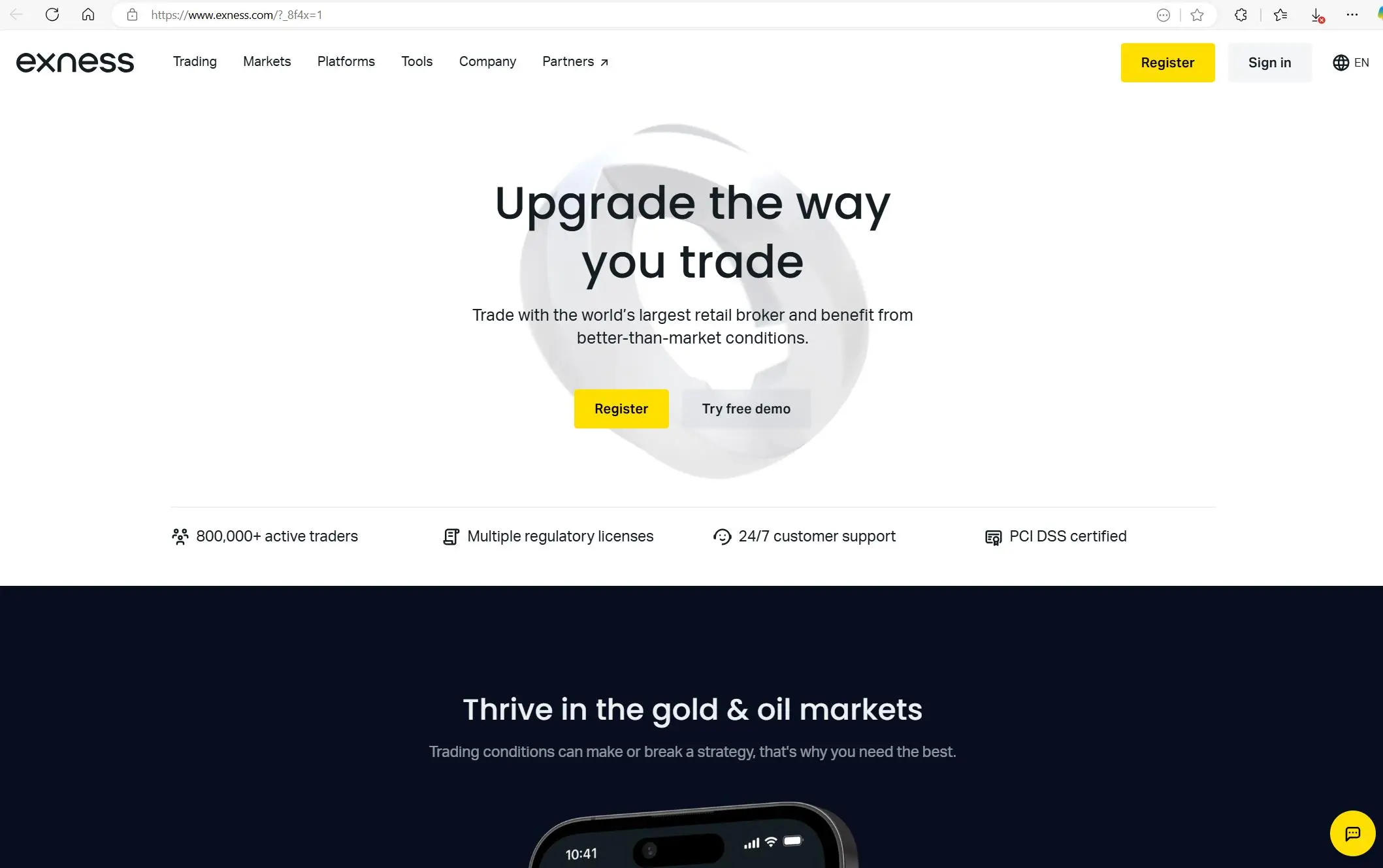 Exness' homepage Exness' homepage