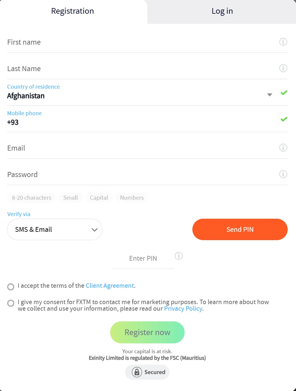 Fill in required info
