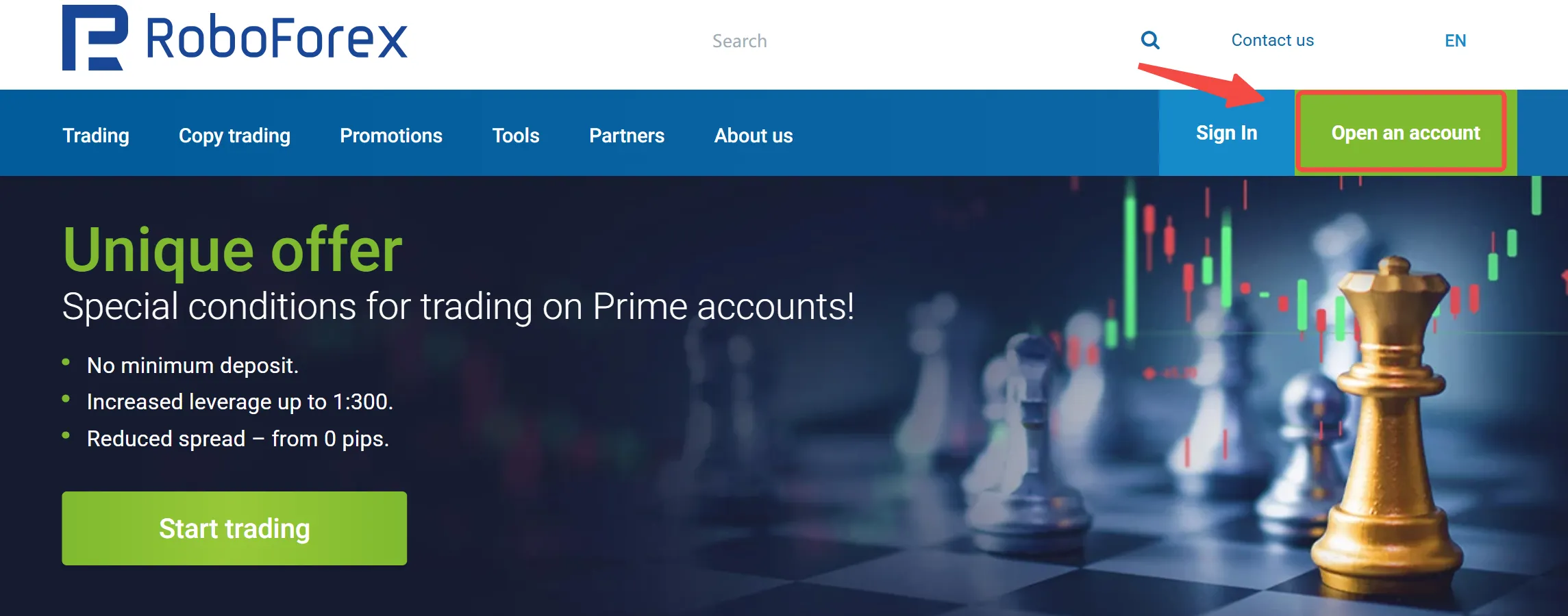 click on the Open an account button
