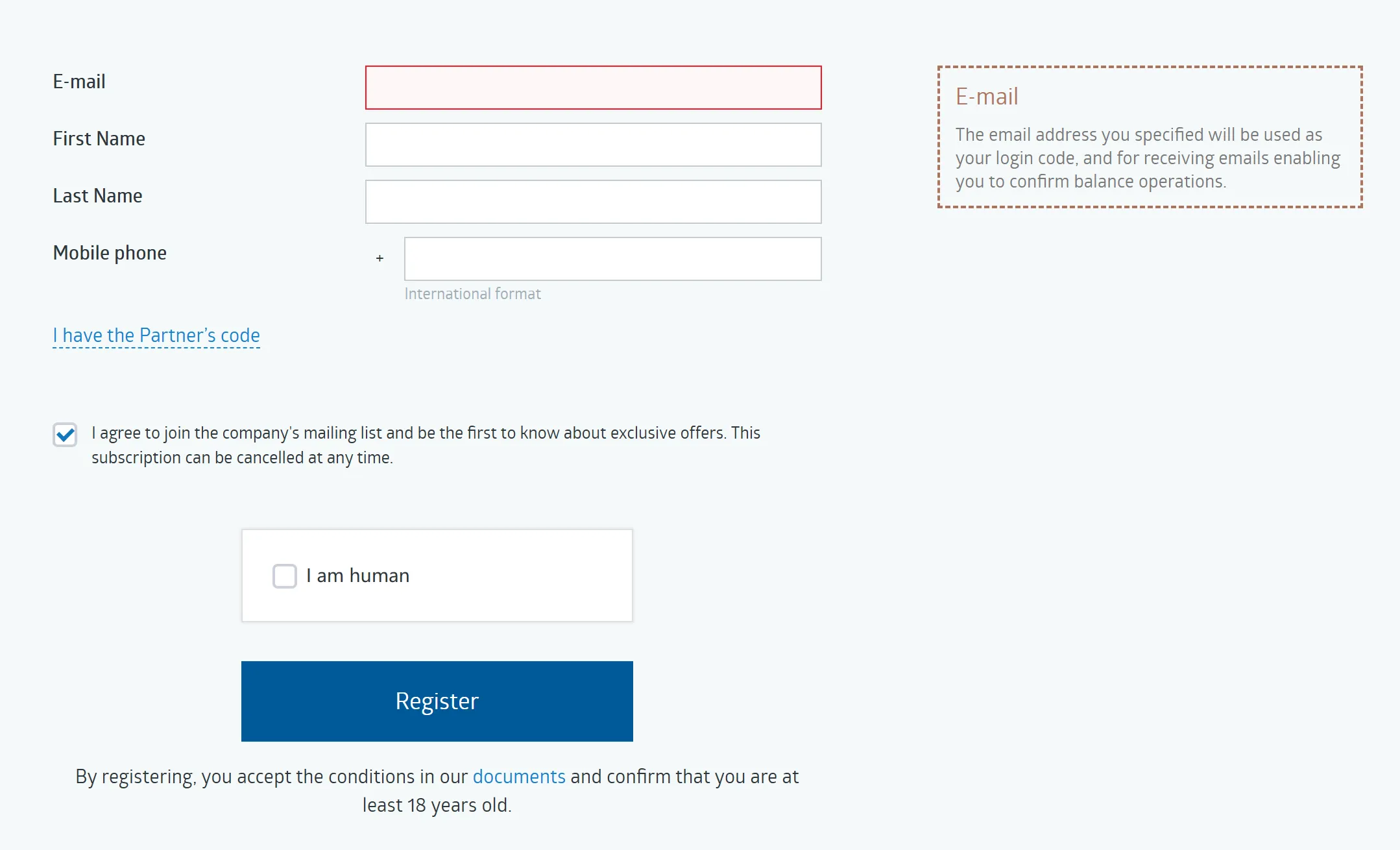 Fill in required info