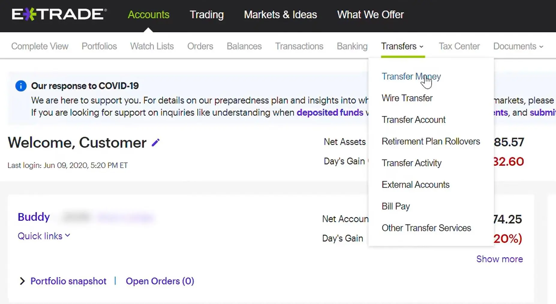 Select Transfer Money Option Select Transfer Money Option
